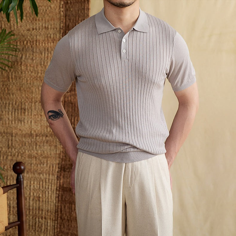 Belmont Ribbed Pleated Knit Polo Shirt