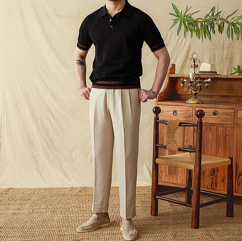 Belmont Contrast Crochet Knit Short Sleeve Polo Shirt
