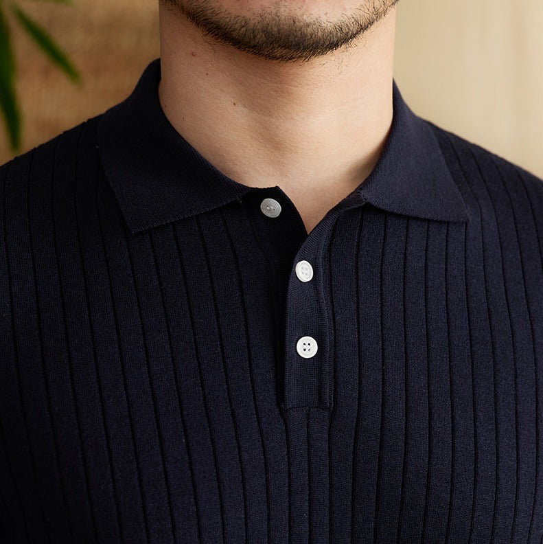 Belmont Ribbed Pleated Knit Polo Shirt