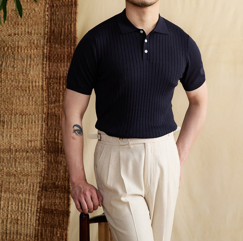 Belmont Ribbed Pleated Knit Polo Shirt