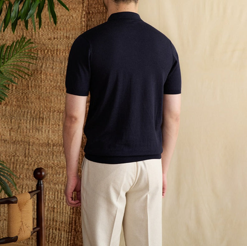 Belmont Ribbed Pleated Knit Polo Shirt