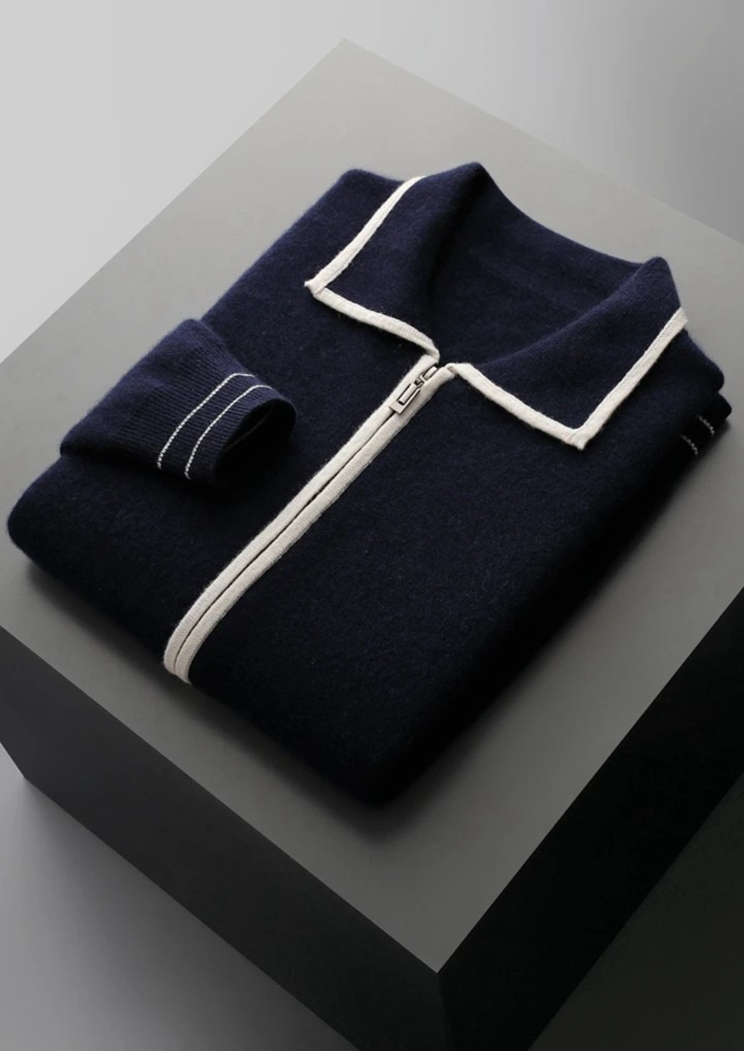BELMONT WOOL TWO-TONE POLO CARDIGAN