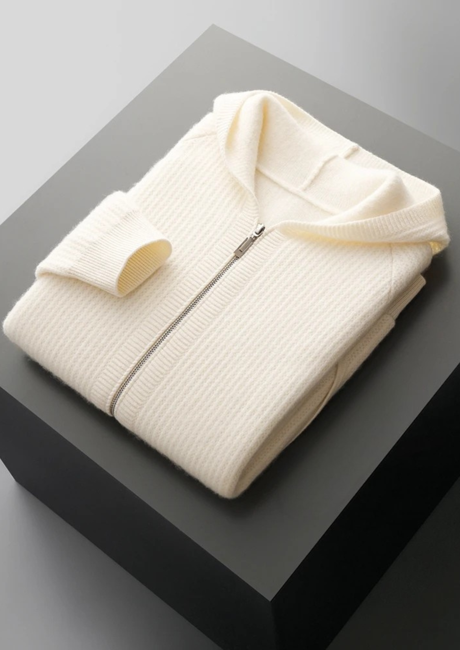 BELMONT WOOL RIBBED ZIPPER HOODIE