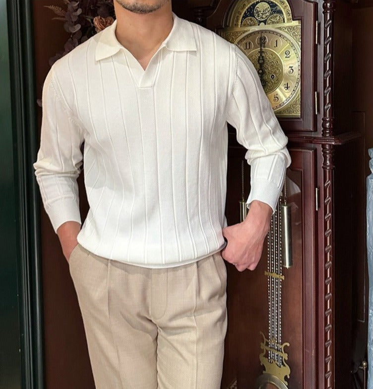 Belmont Pleated Elegance Knitted Polo Long Sleeve