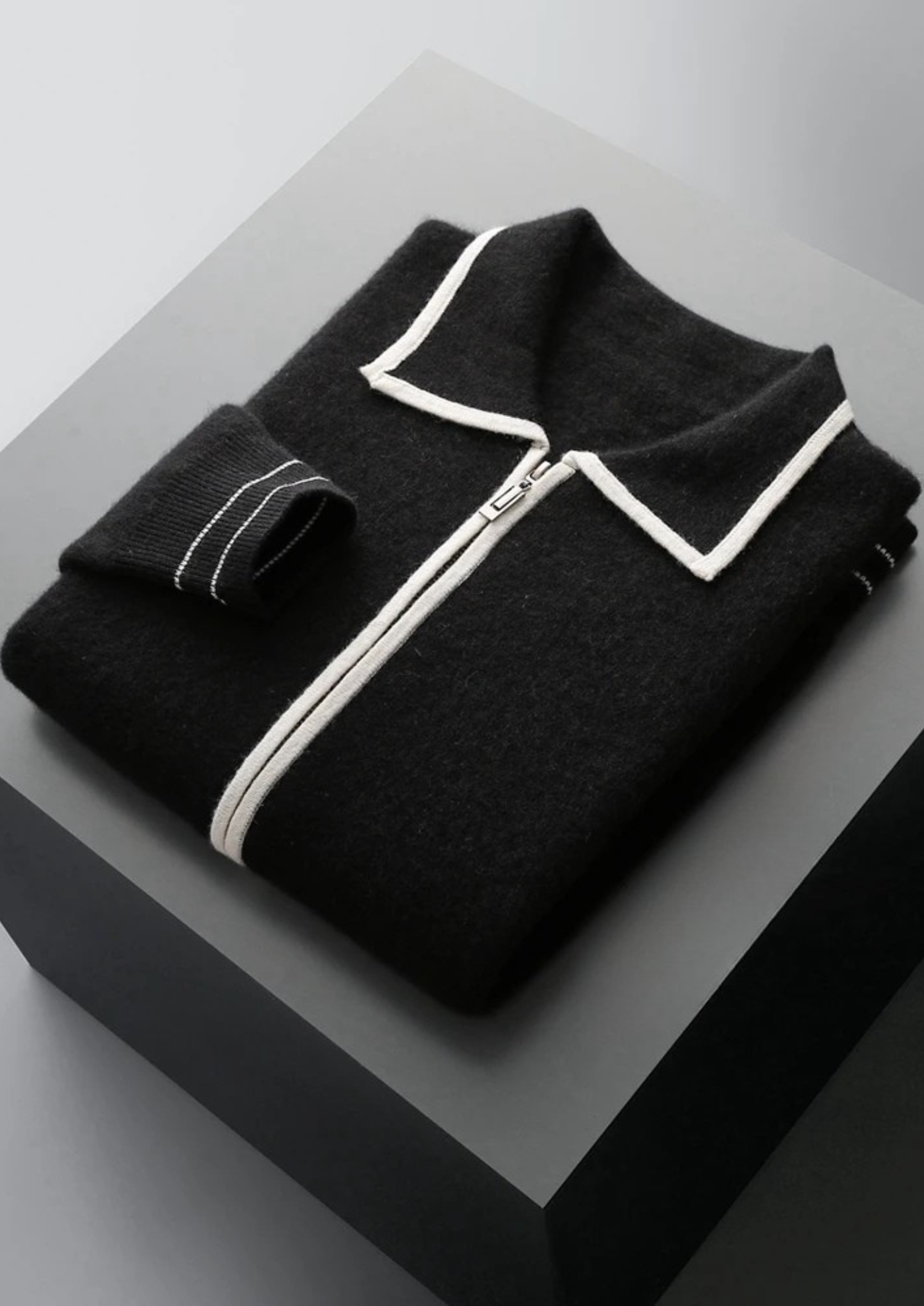 BELMONT WOOL TWO-TONE POLO CARDIGAN