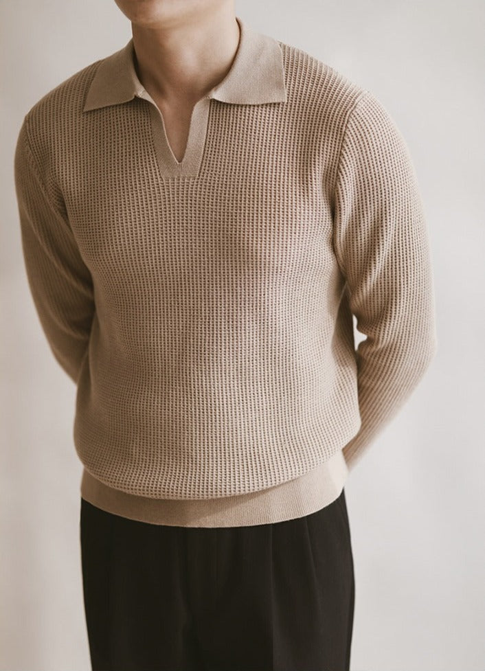 Belmont Buttonless Knit Long Sleeve Polo Shirt