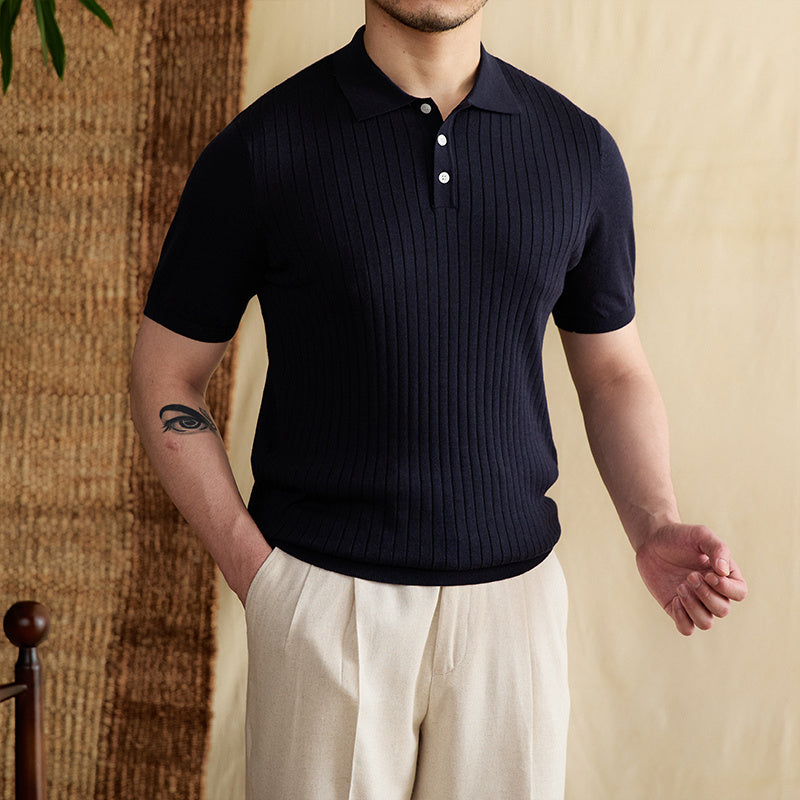 Belmont Ribbed Pleated Knit Polo Shirt