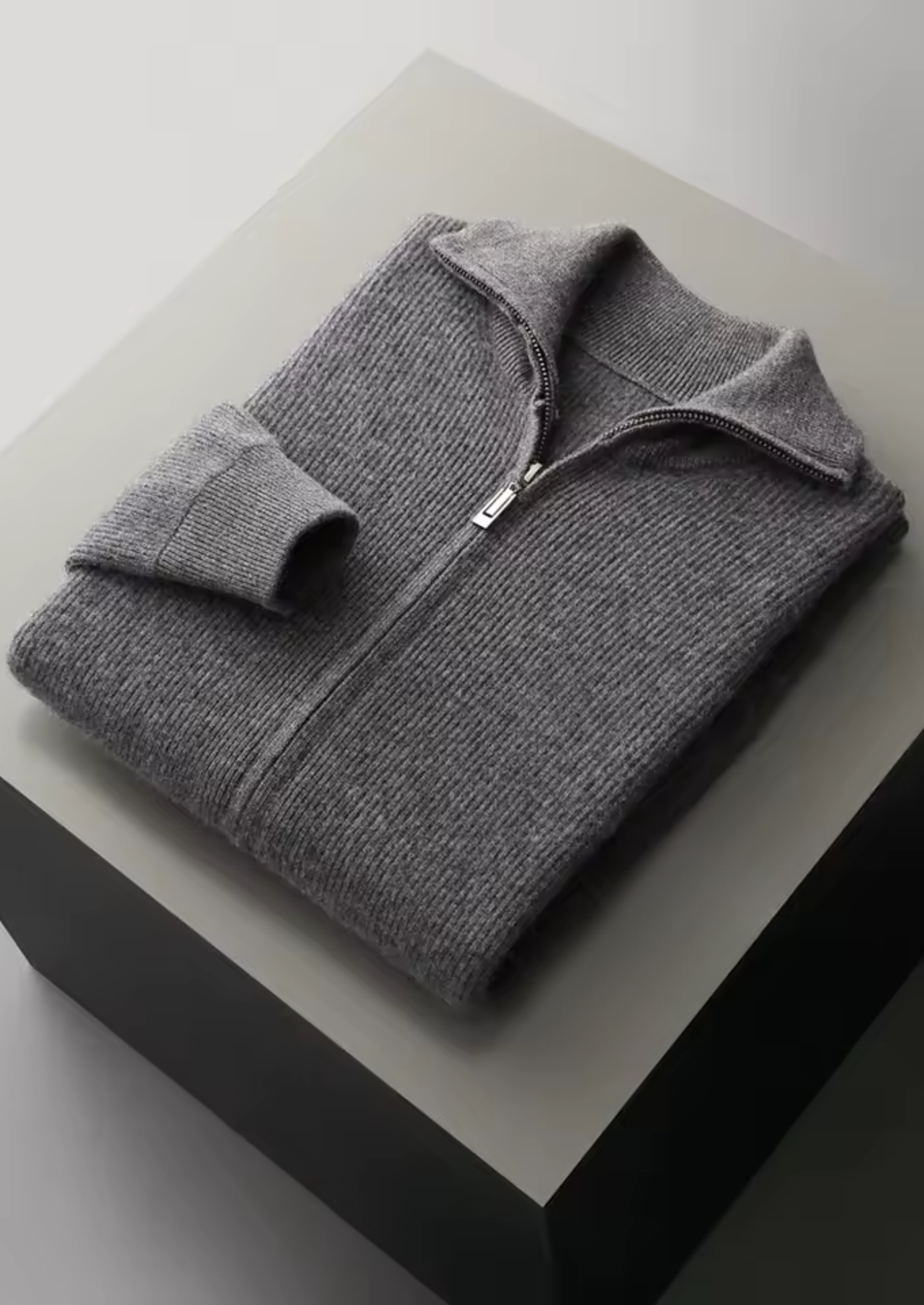 BELMONT WOOL RIBBED ZIPPER CARDIGAN