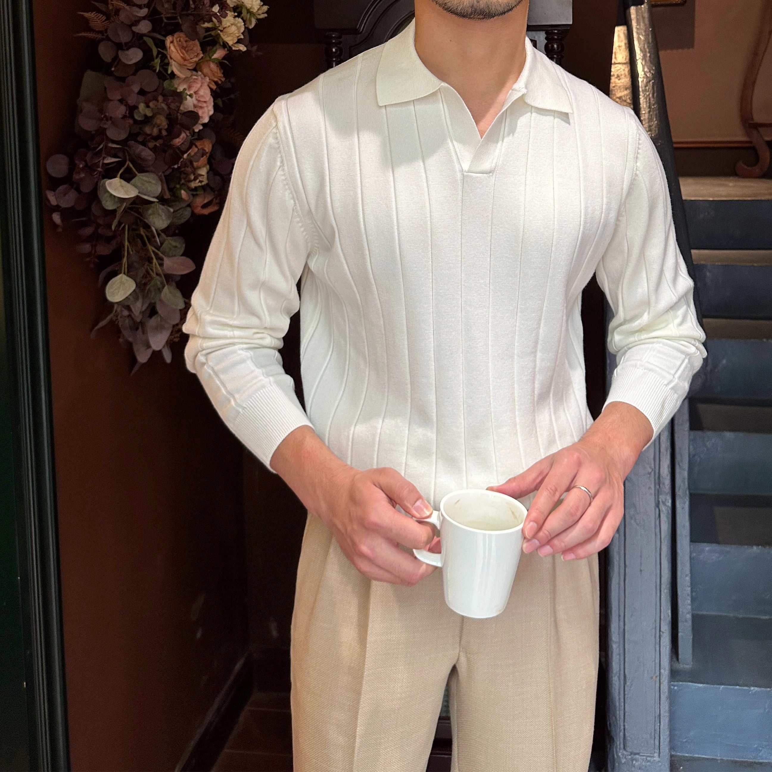 Belmont Pleated Elegance Knitted Polo Long Sleeve