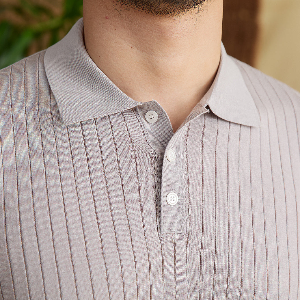 Belmont Ribbed Pleated Knit Polo Shirt