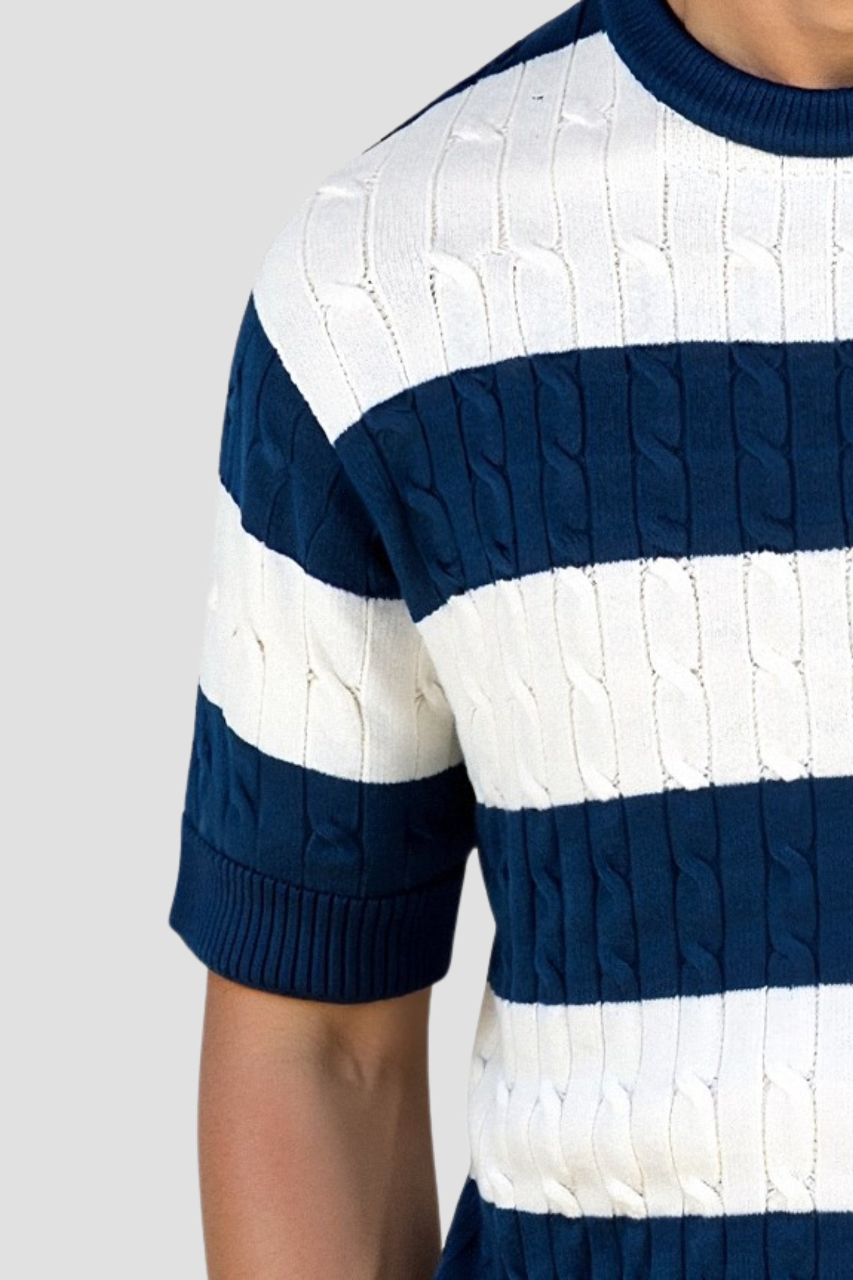 Belmont Crew Neck Cable Knit Striped T-Shirt
