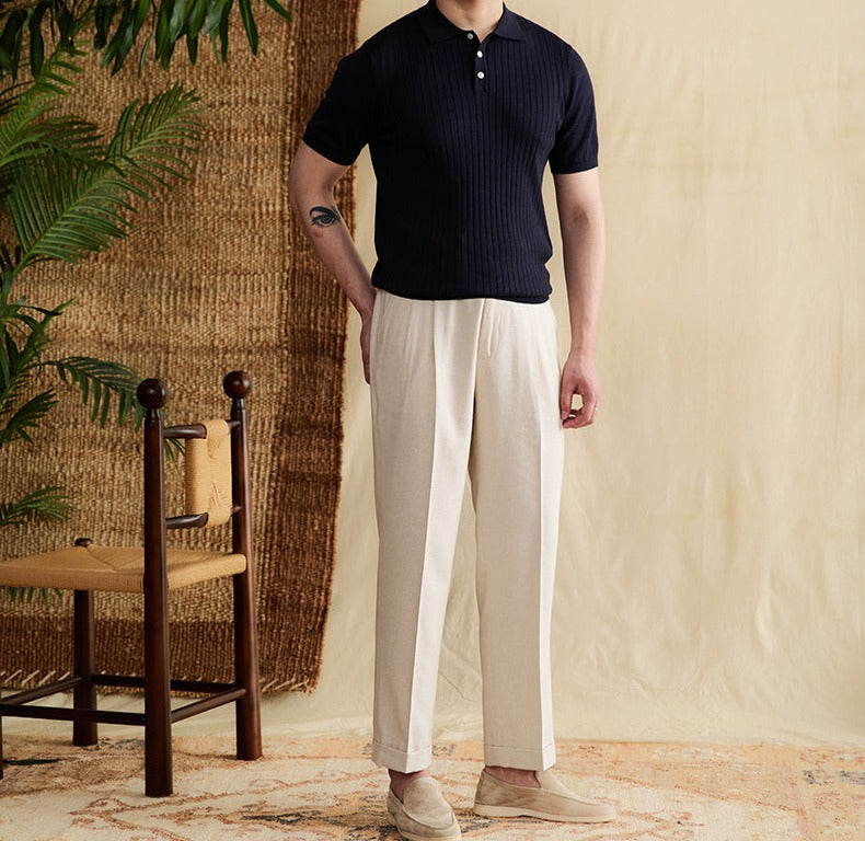Belmont Ribbed Pleated Knit Polo Shirt