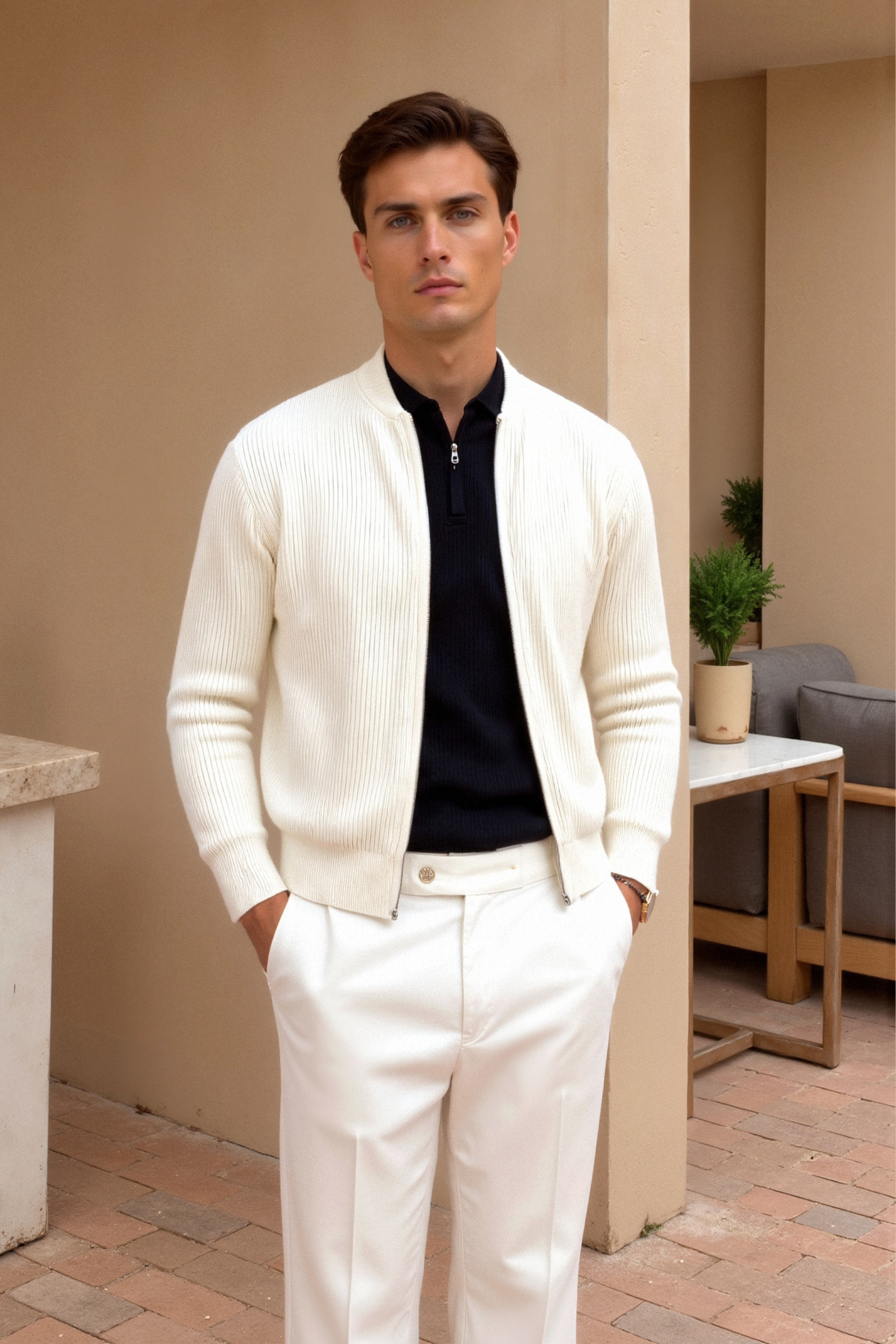 Belmont Solid Knitted Crew Neck Cardigan