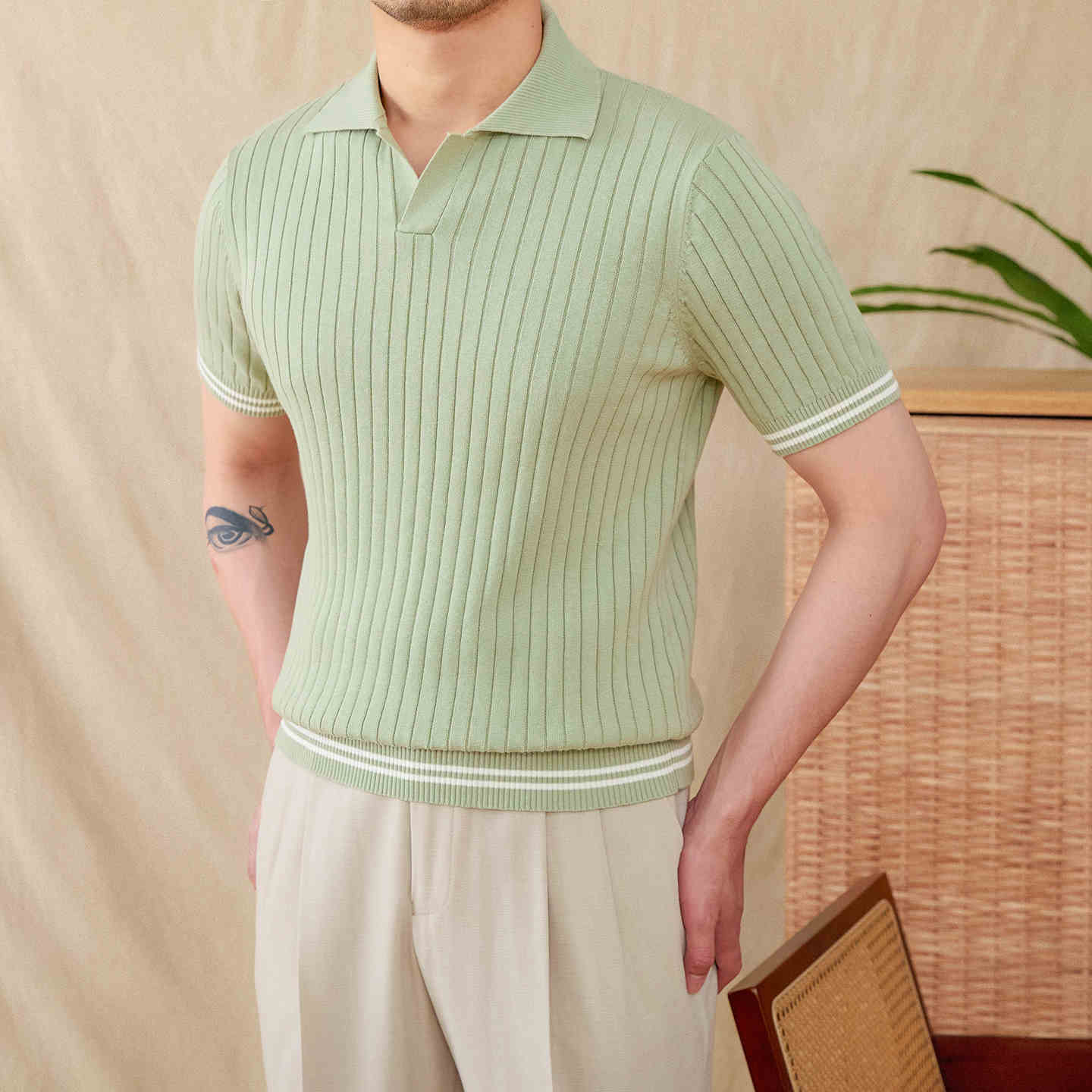 Antibes Ribbed Cotton Blend Short Sleeve Polo Shirt