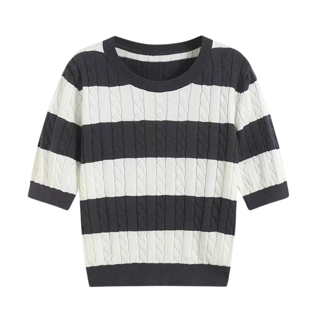 Belmont Crew Neck Cable Knit Striped T-Shirt