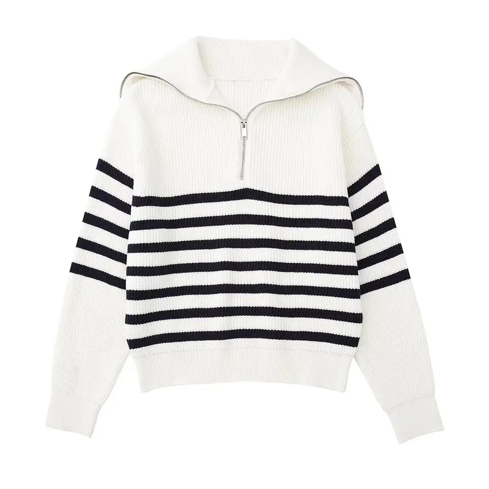 Belmont Striped Zip Up Sweater