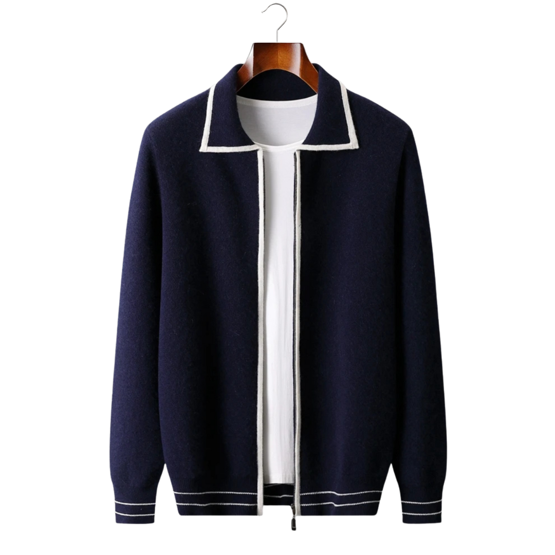 BELMONT WOOL TWO-TONE POLO CARDIGAN
