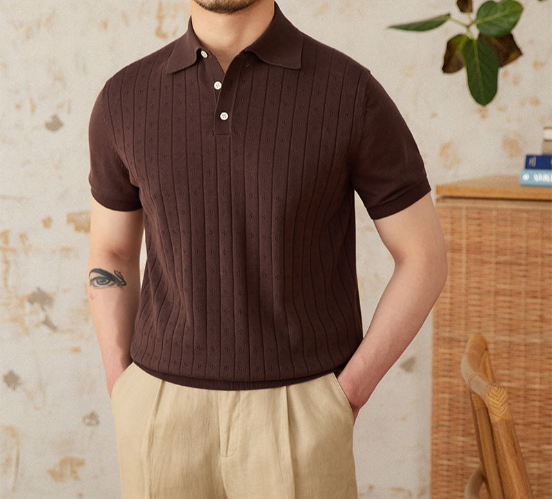 Belmont Pleated Cotton Knit Polo Shirt