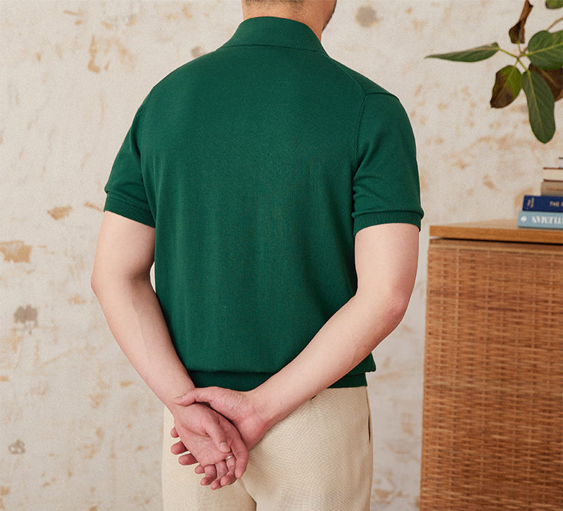Belmont Pleated Cotton Knit Polo Shirt