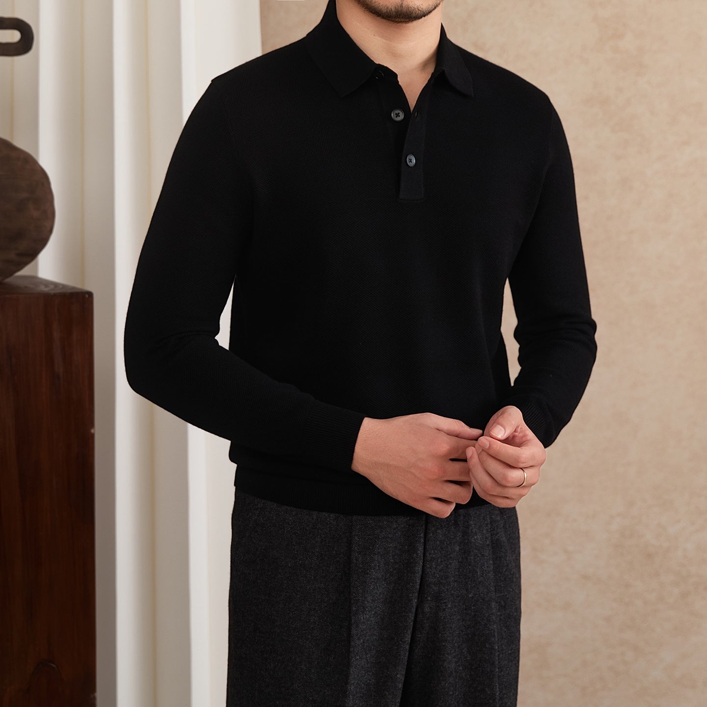 Belmont Wool Blend Long Sleeve Polo Shirt