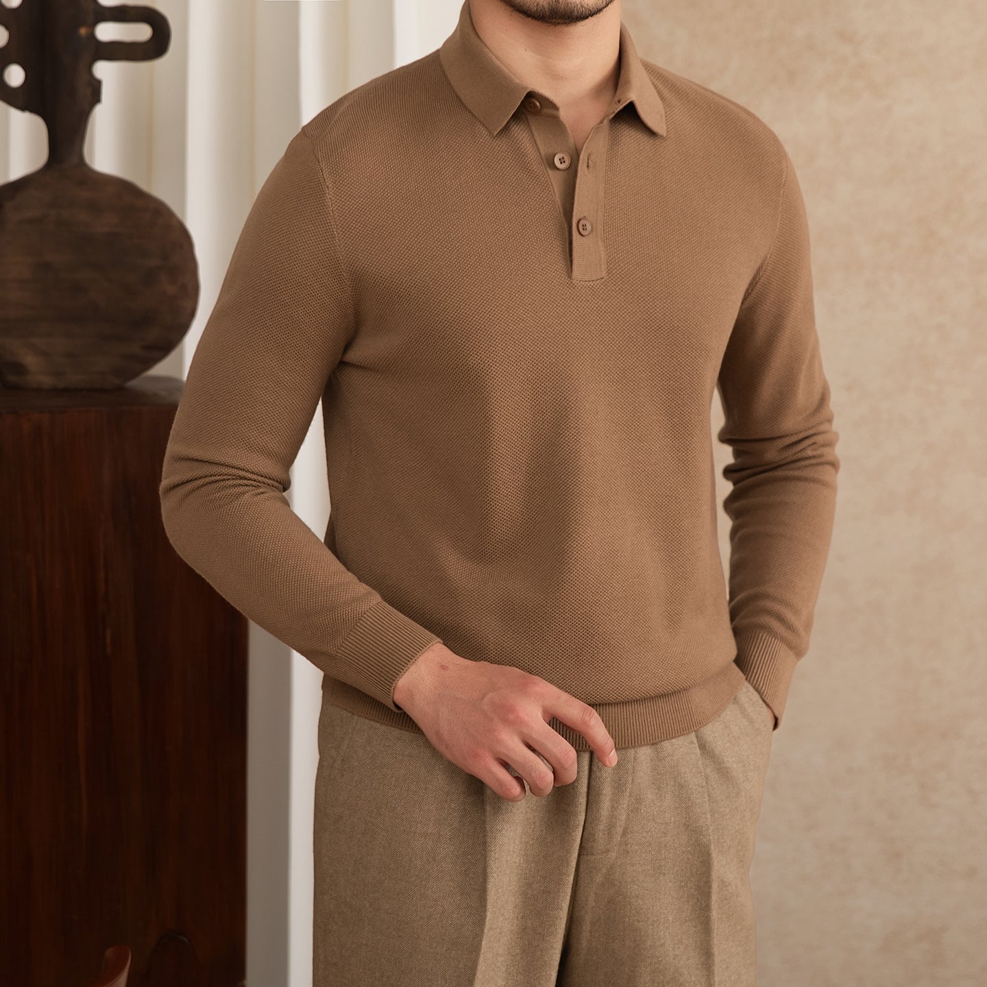Belmont Wool Blend Long Sleeve Polo Shirt
