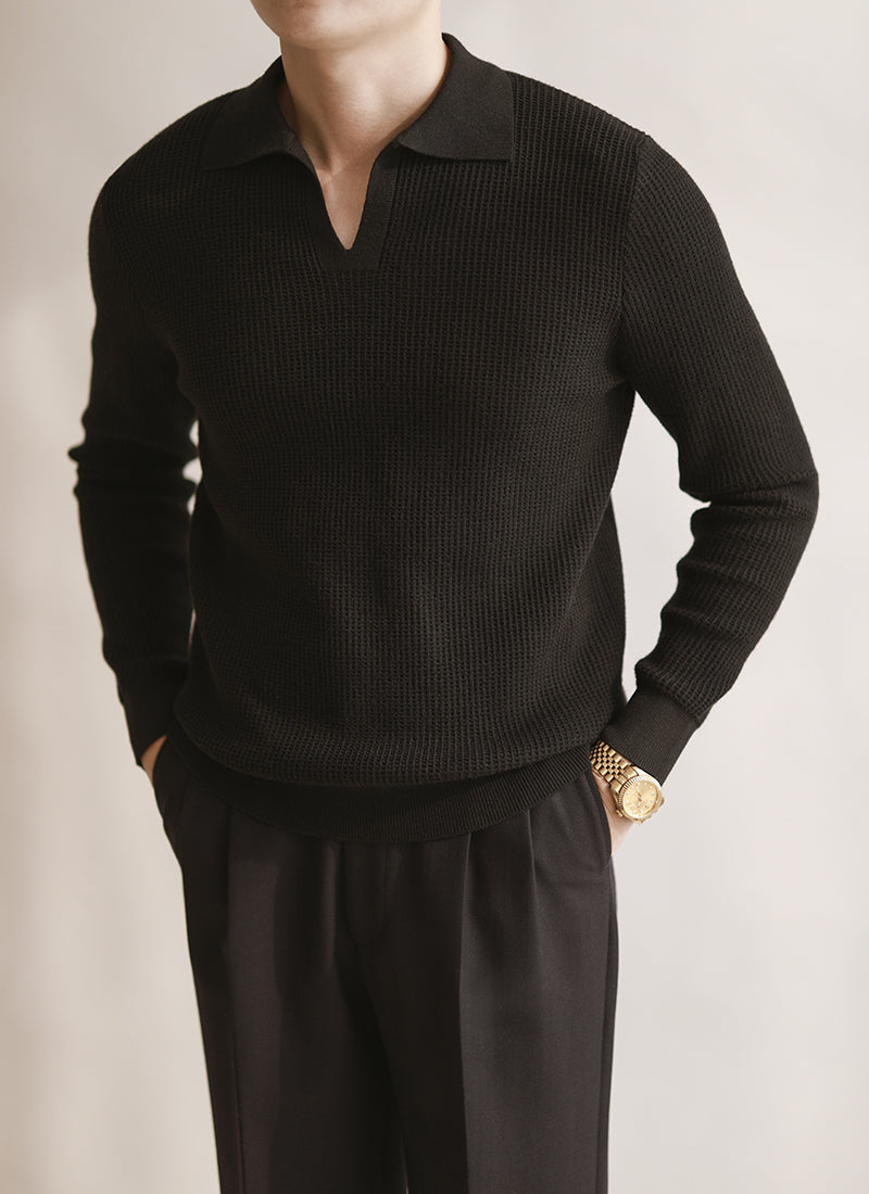 Belmont Buttonless Knit Long Sleeve Polo Shirt
