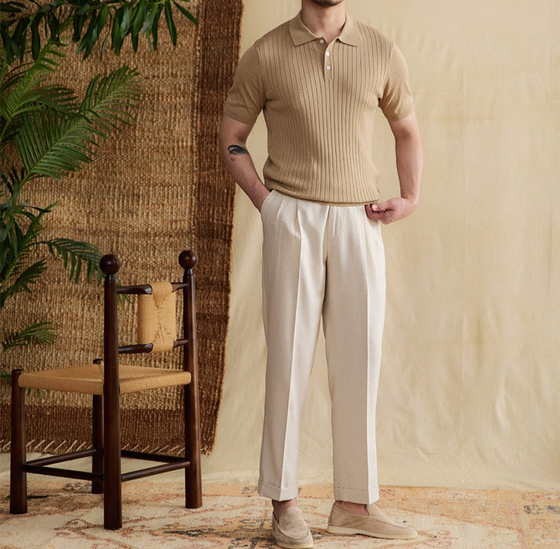 Belmont Ribbed Pleated Knit Polo Shirt