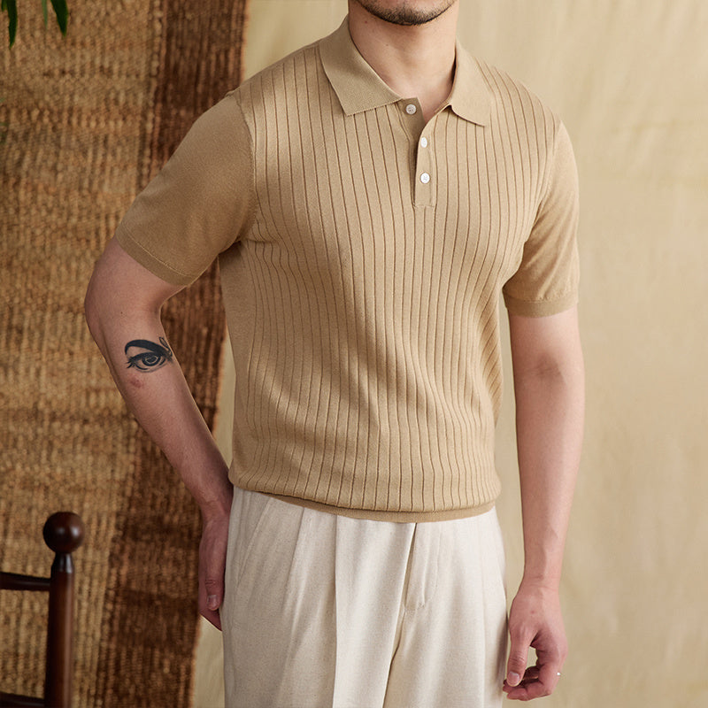 Belmont Ribbed Pleated Knit Polo Shirt