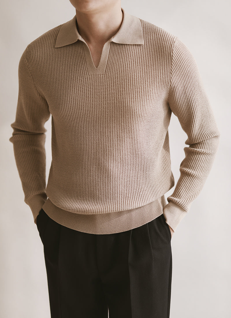 Belmont Buttonless Knit Long Sleeve Polo Shirt