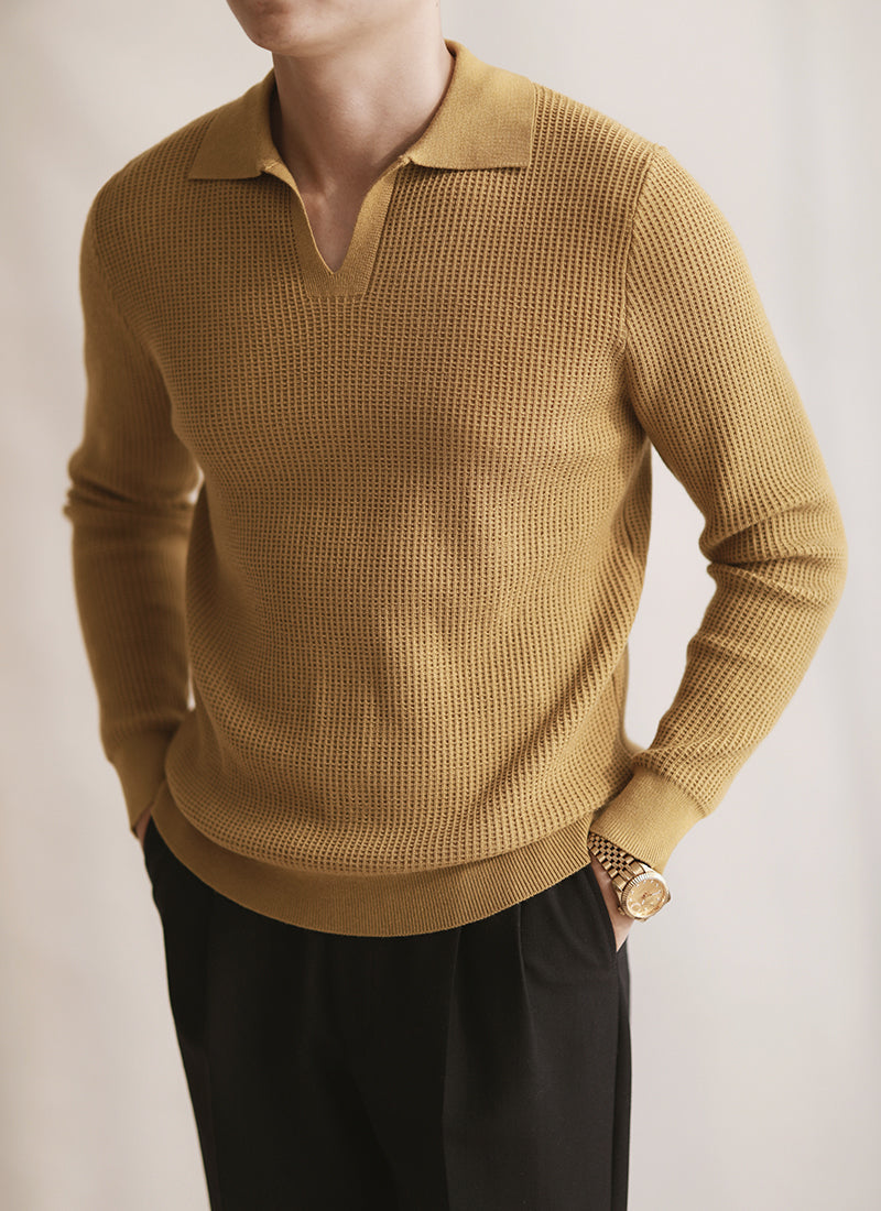 Belmont Buttonless Knit Long Sleeve Polo Shirt