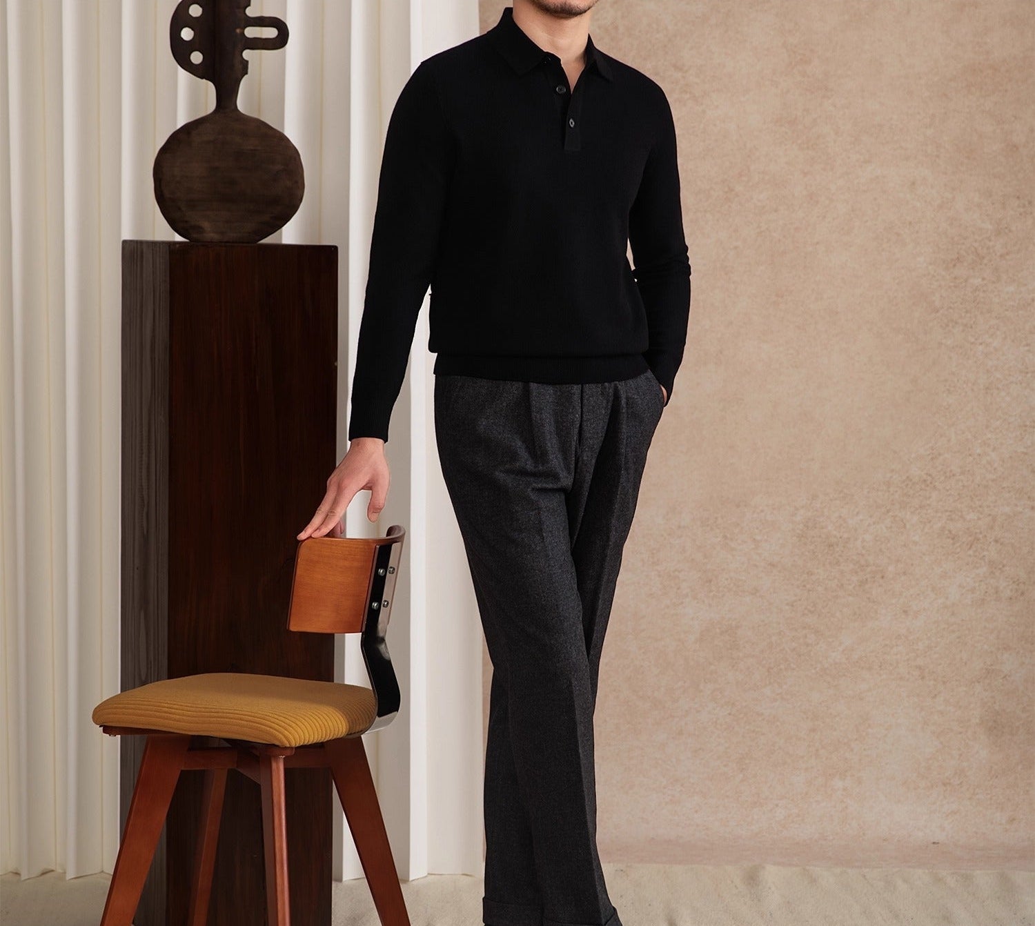 Belmont Wool Blend Long Sleeve Polo Shirt