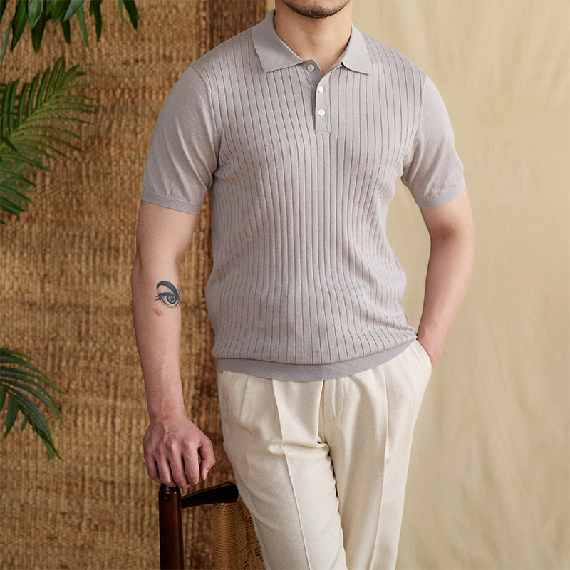 Belmont Ribbed Pleated Knit Polo Shirt