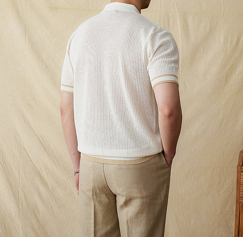 Belmont Contrast Crochet Knit Short Sleeve Polo Shirt