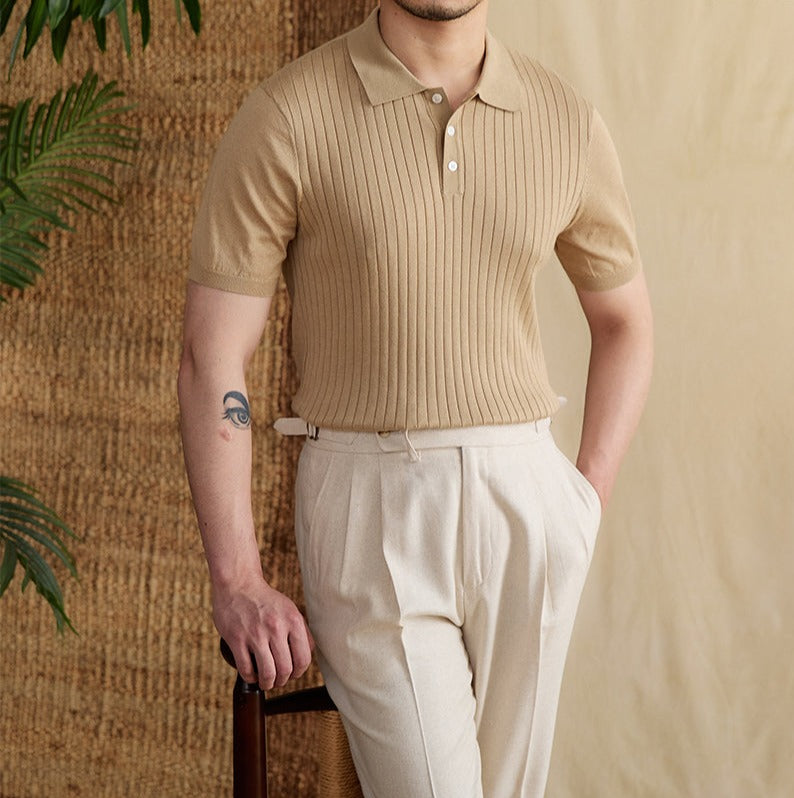 Belmont Ribbed Pleated Knit Polo Shirt