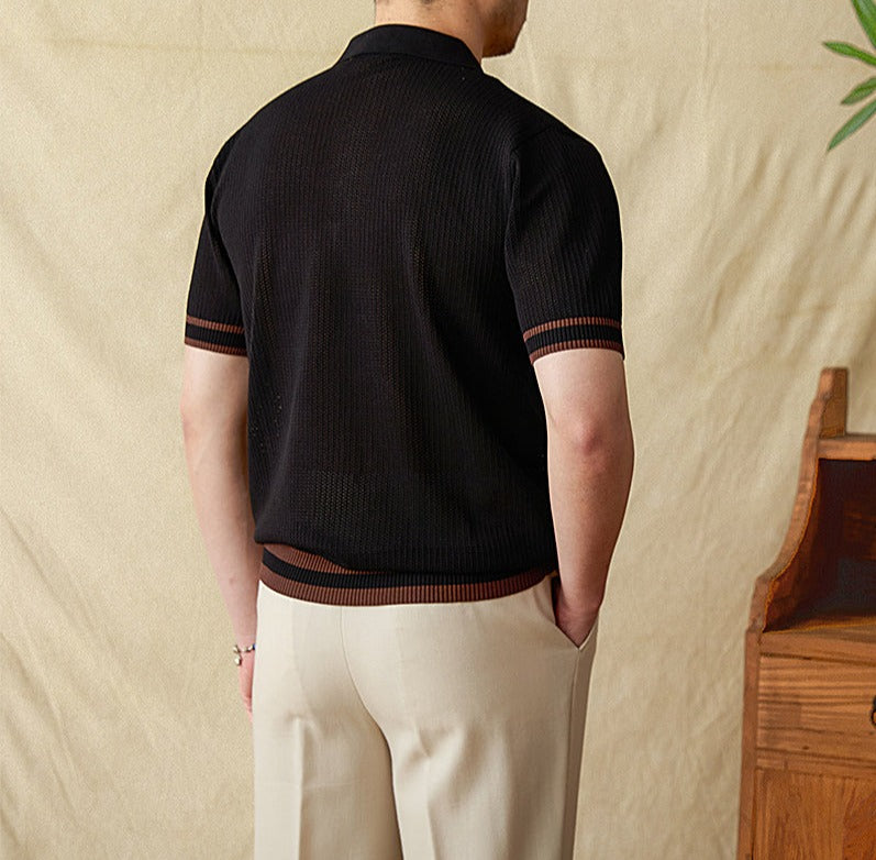 Belmont Contrast Crochet Knit Short Sleeve Polo Shirt