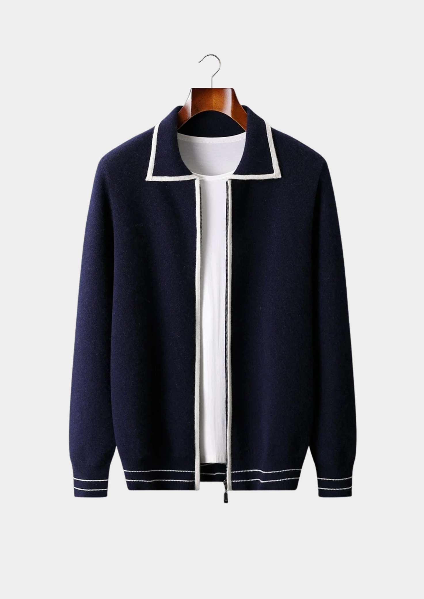 BELMONT WOOL TWO-TONE POLO CARDIGAN