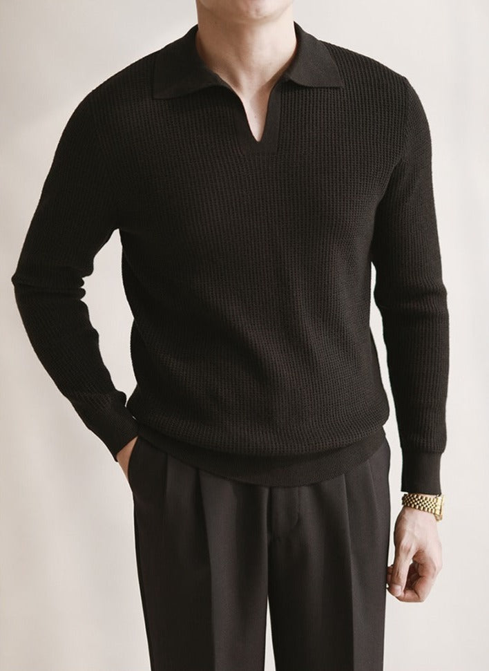 Belmont Buttonless Knit Long Sleeve Polo Shirt