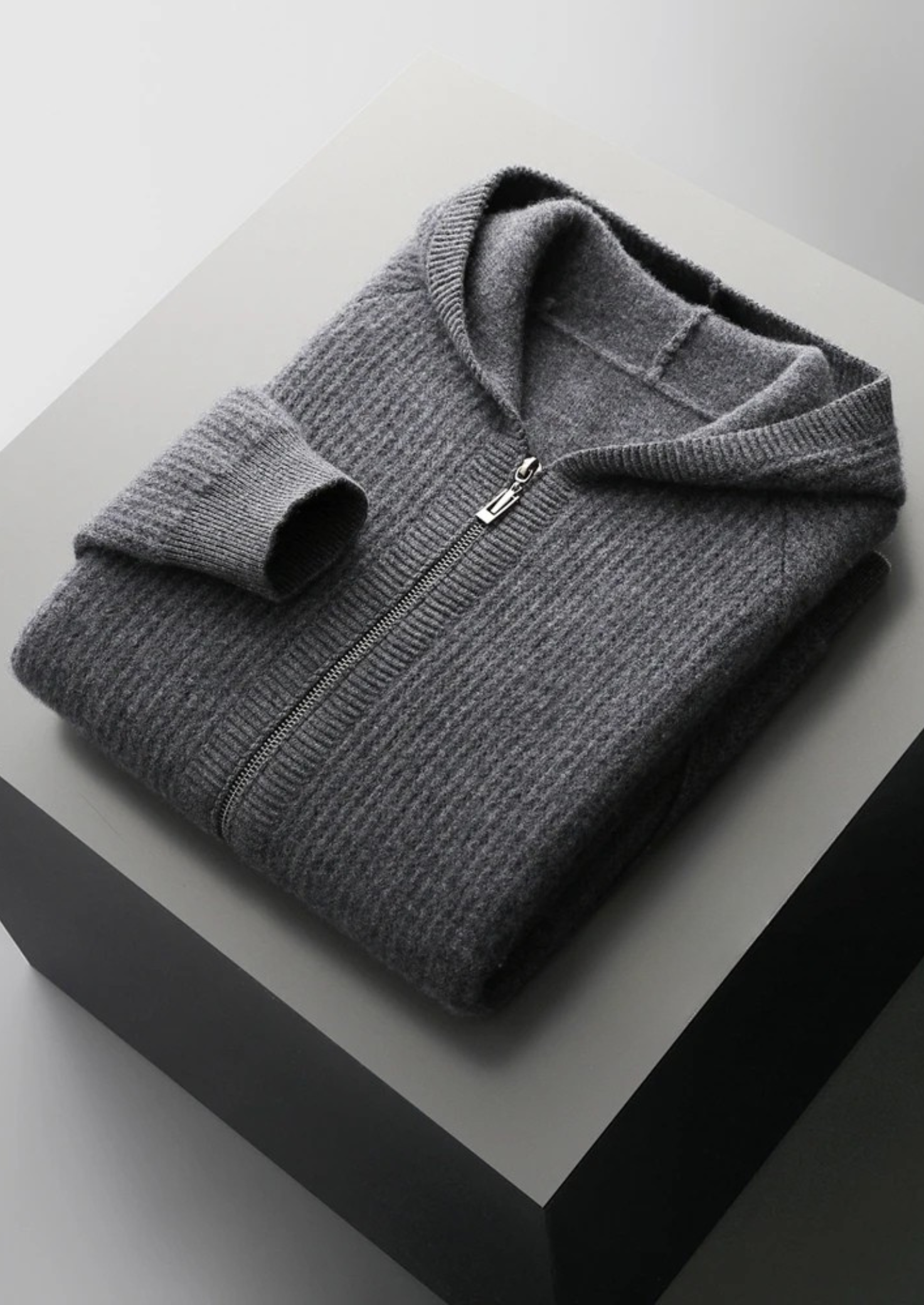 BELMONT WOOL RIBBED ZIPPER HOODIE