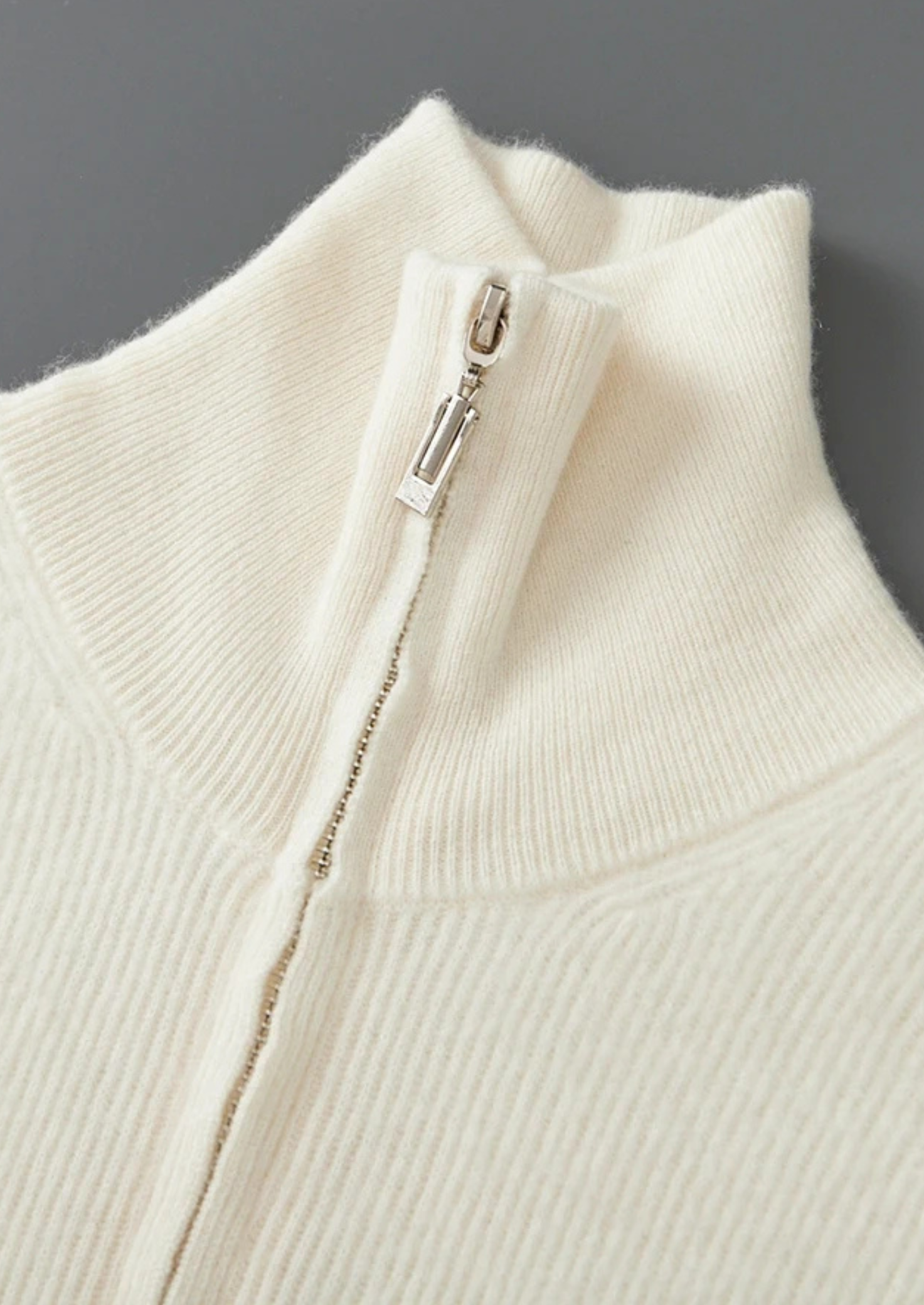BELMONT WOOL RIBBED ZIPPER CARDIGAN