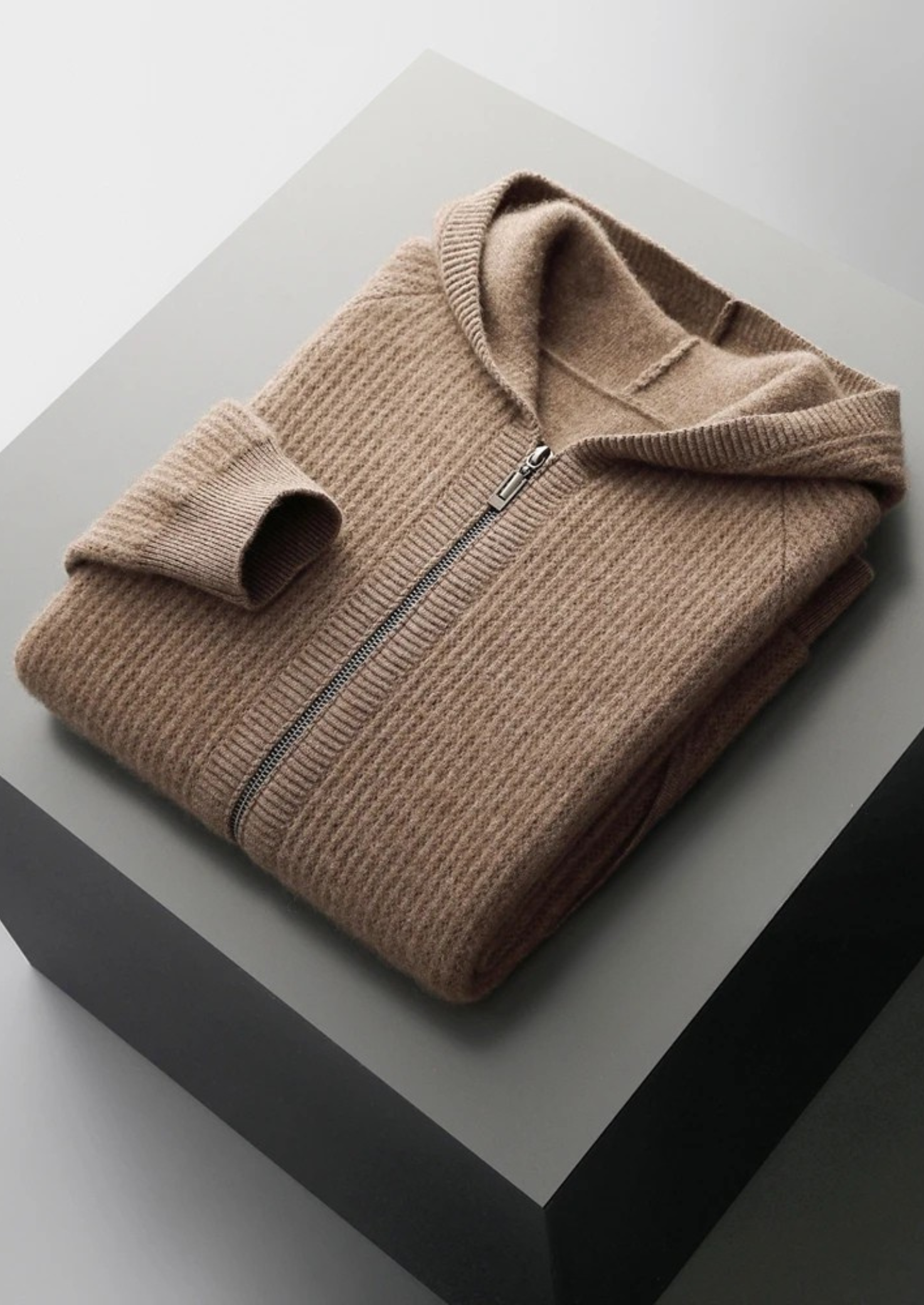 BELMONT WOOL RIBBED ZIPPER HOODIE