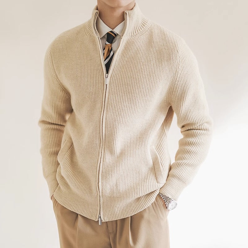 Ribbed Zip-Up Knit Cardigan