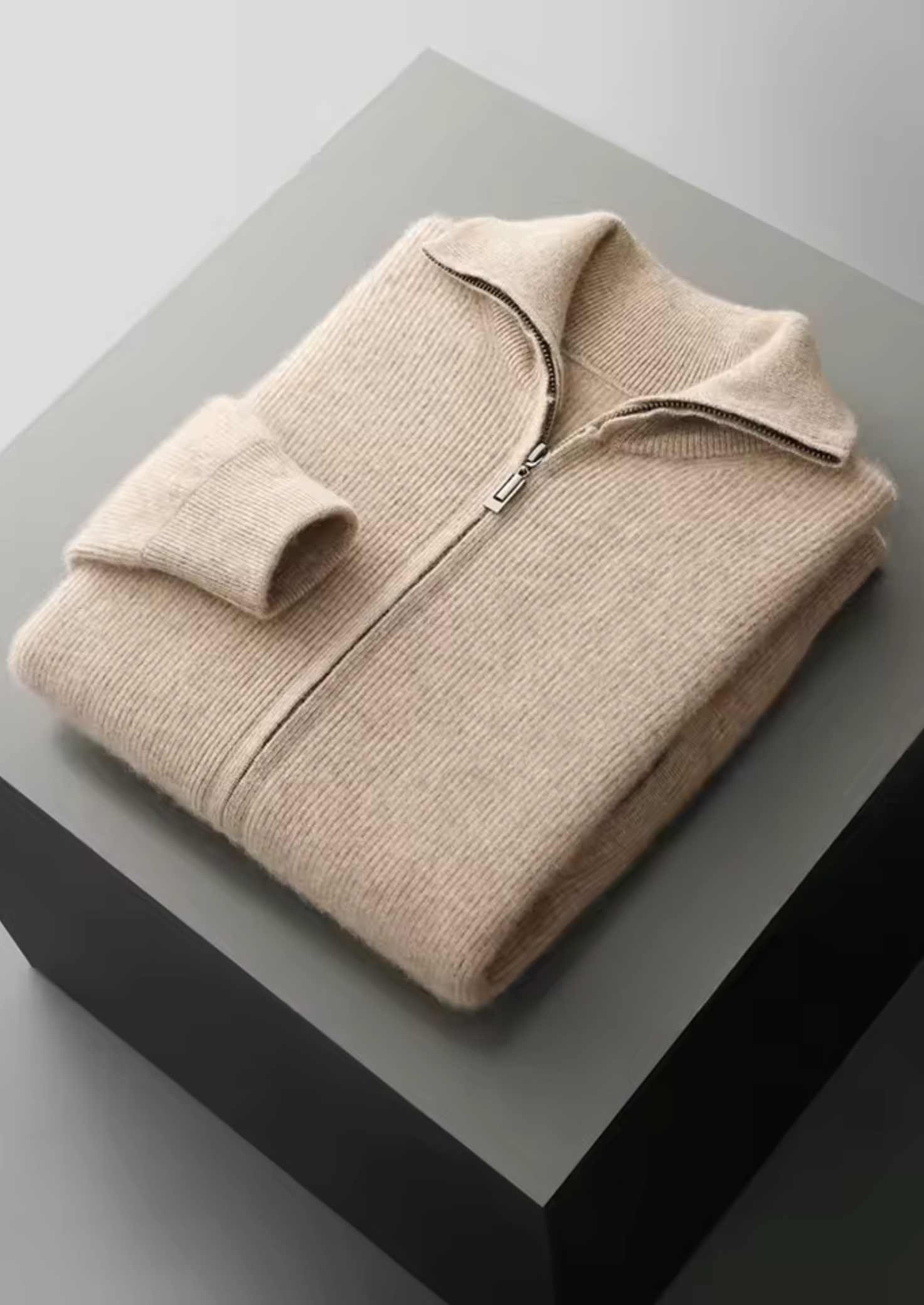 BELMONT WOOL RIBBED ZIPPER CARDIGAN