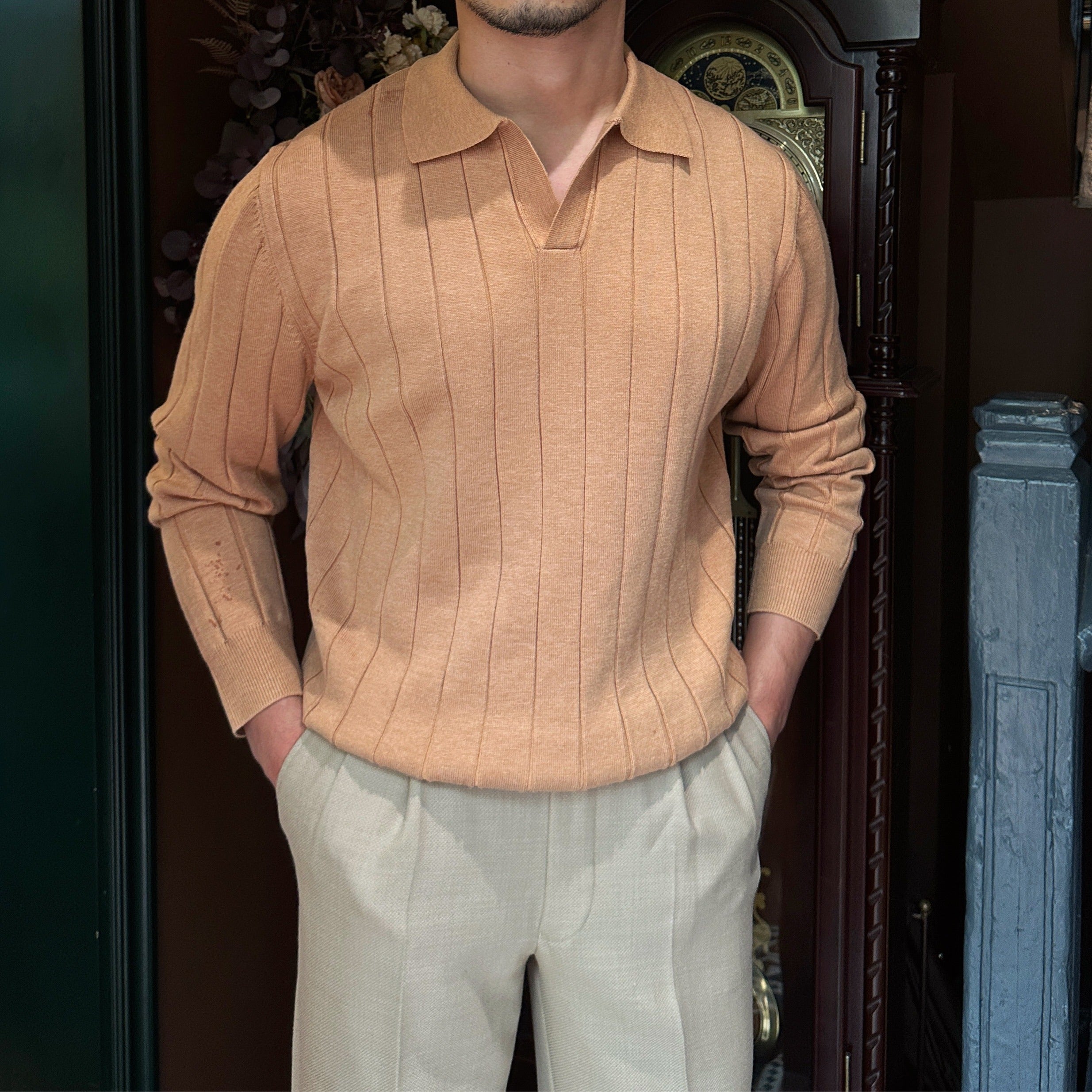 Belmont Pleated Elegance Knitted Polo Long Sleeve
