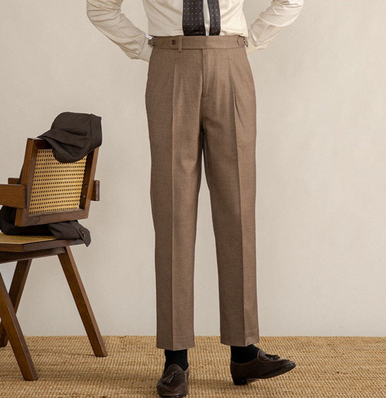 Oxford Herringbone Pleated Trousers