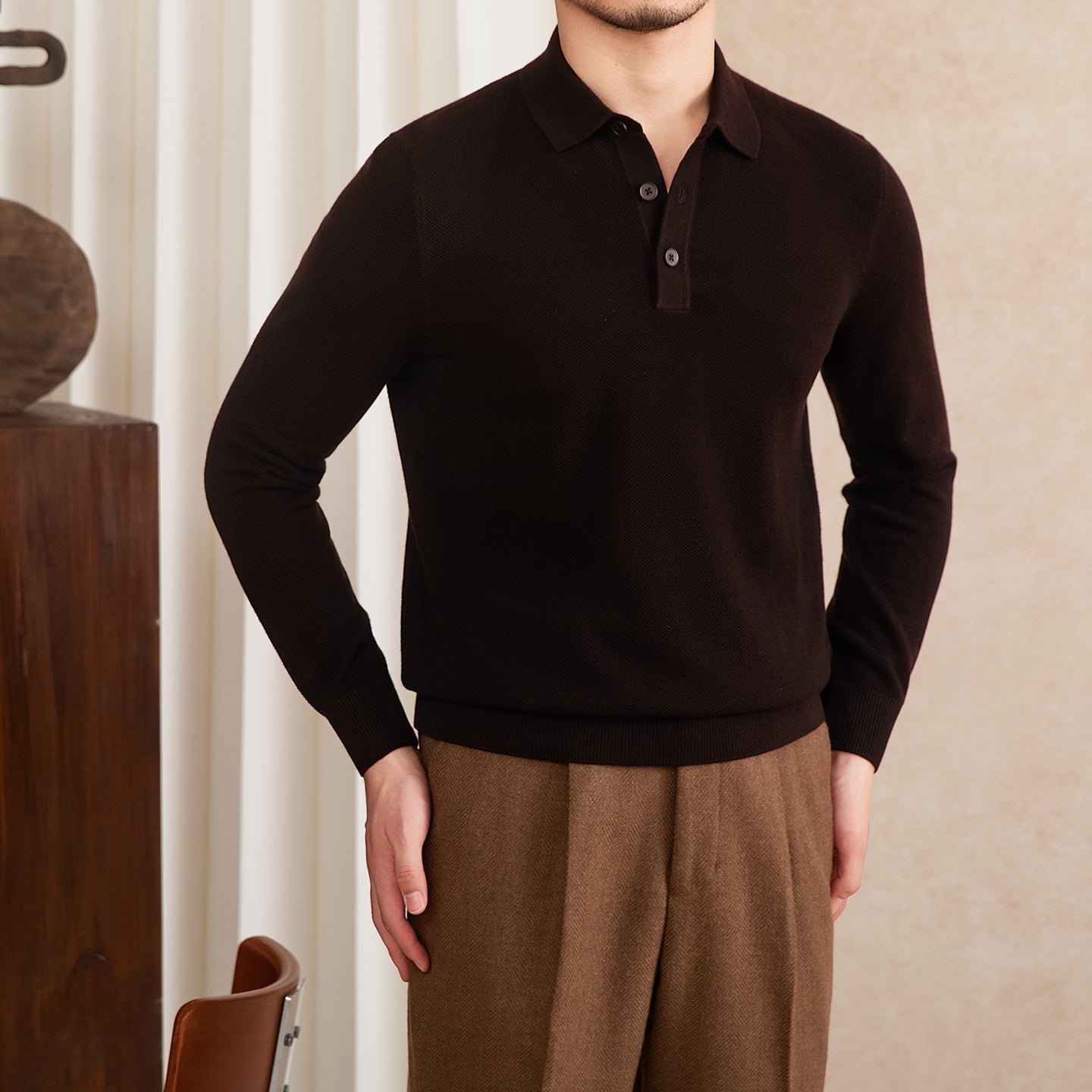 Belmont Wool Blend Long Sleeve Polo Shirt