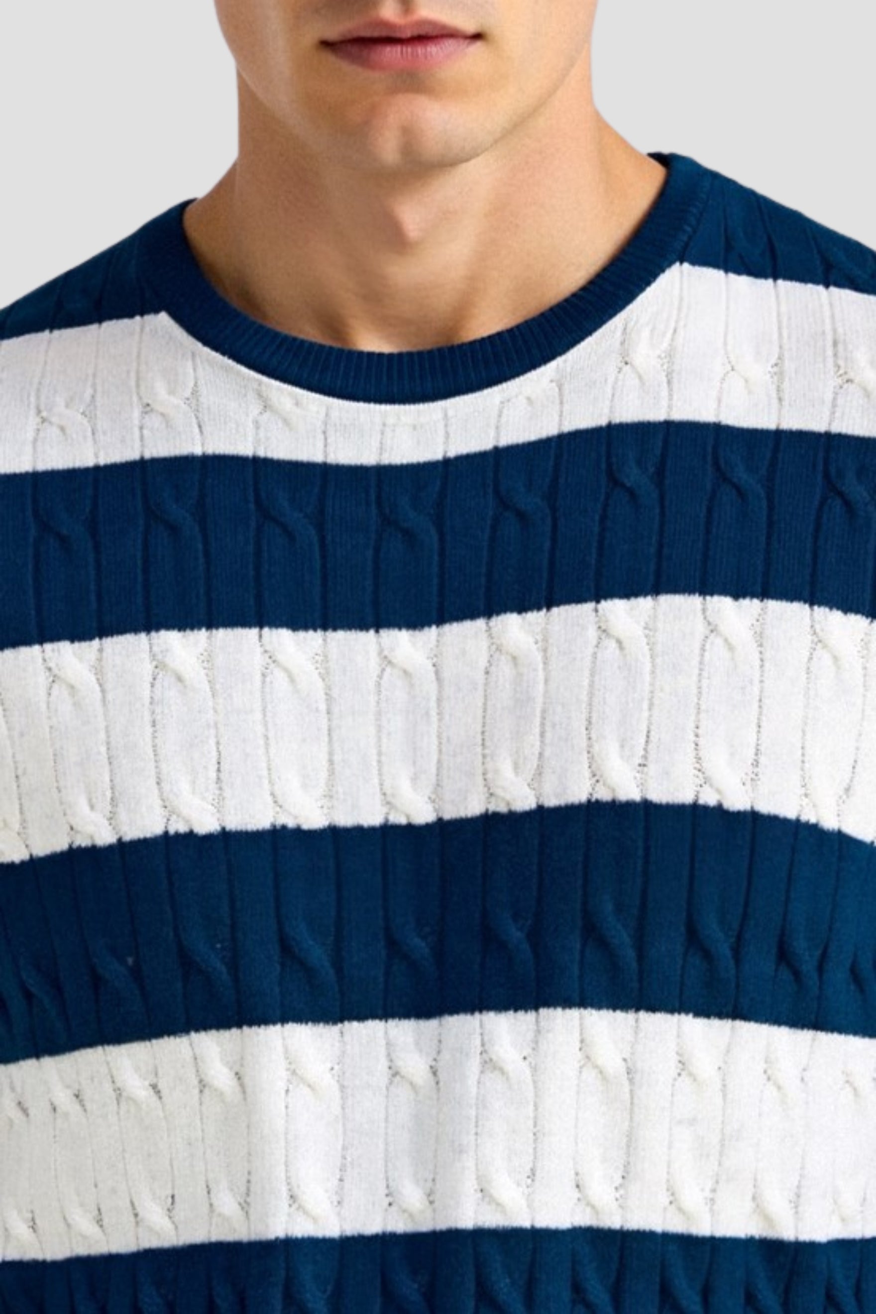 Belmont  Crew Neck Cable Knit Striped T-Shirt