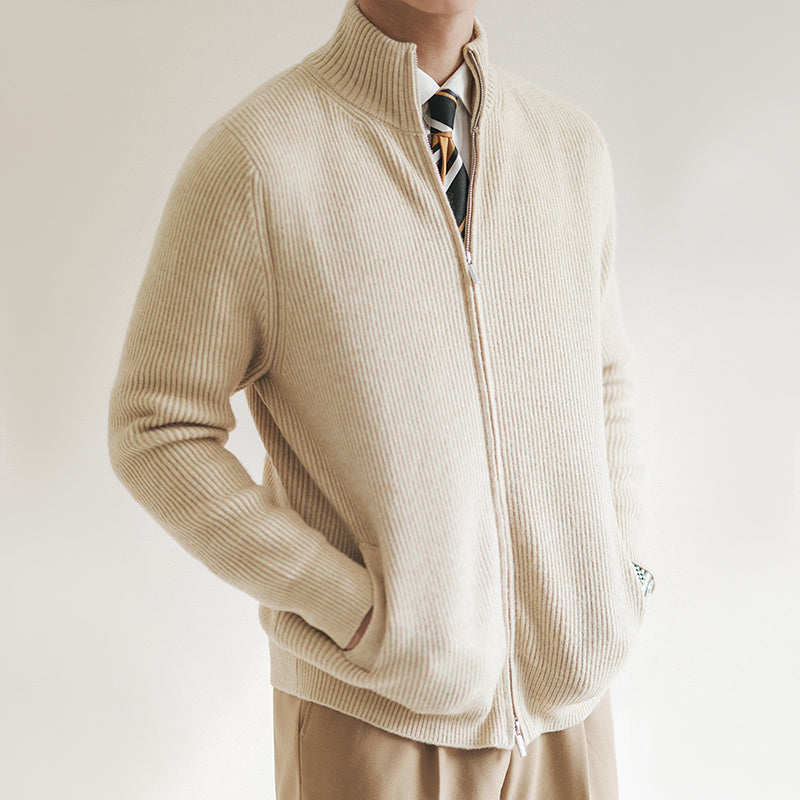 Ribbed Zip-Up Knit Cardigan