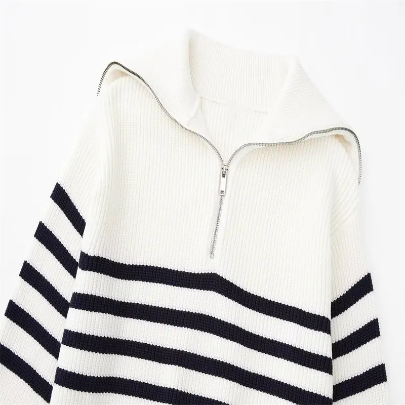 Belmont Striped Zip Up Sweater