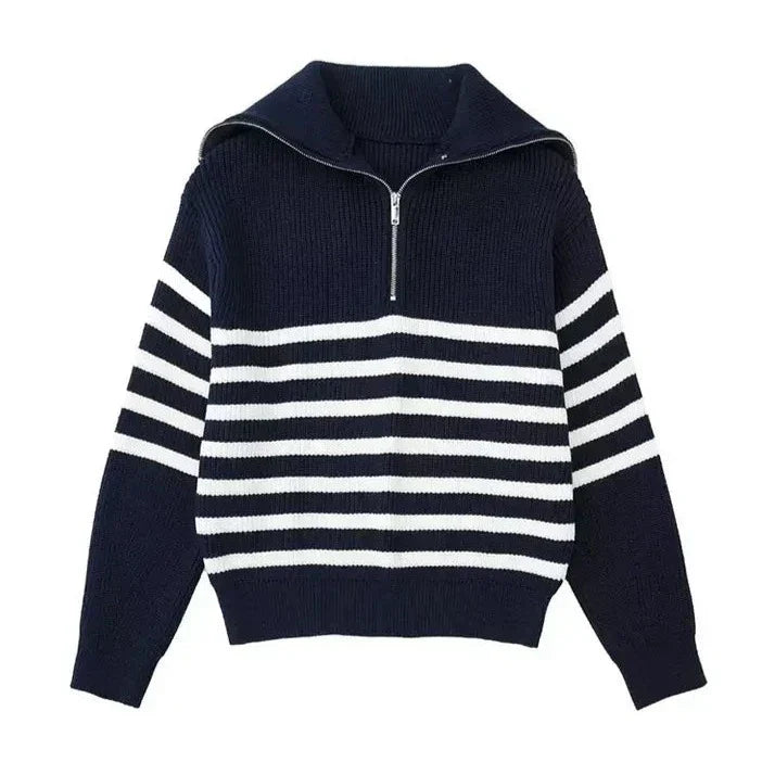 Belmont Striped Zip Up Sweater