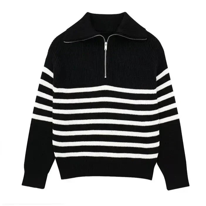 Belmont Striped Zip Up Sweater